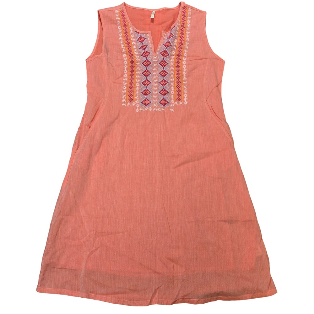 Mountain Khakis Sleeveless Dress Women's Size S Coral Cotton Embroidered Pockets
